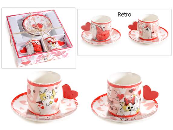 Box 2 cups and saucers porcelain Cats in Love