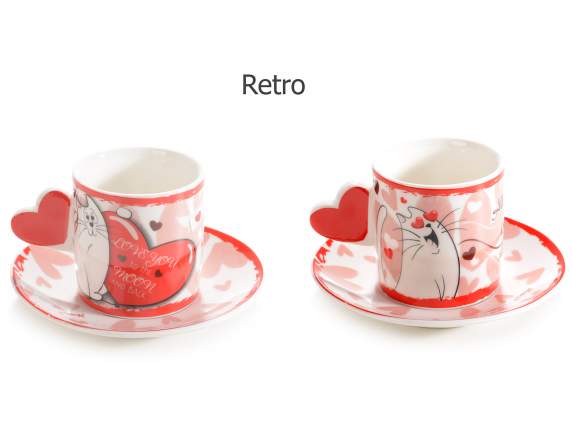 Box 2 cups and saucers porcelain Cats in Love