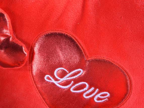 Stuffed heart cushion embroidered Love with shiny hearts