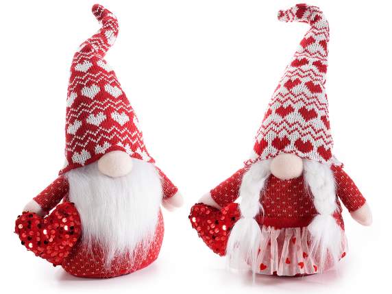 Knitted gnome with soft padding and sequin heart