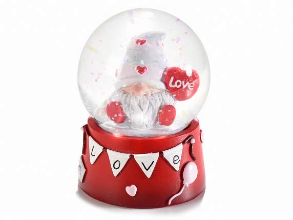 Glass snow globe Gnometti in love with resin base