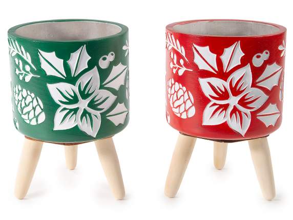 Christmas concrete vase with wooden tripod