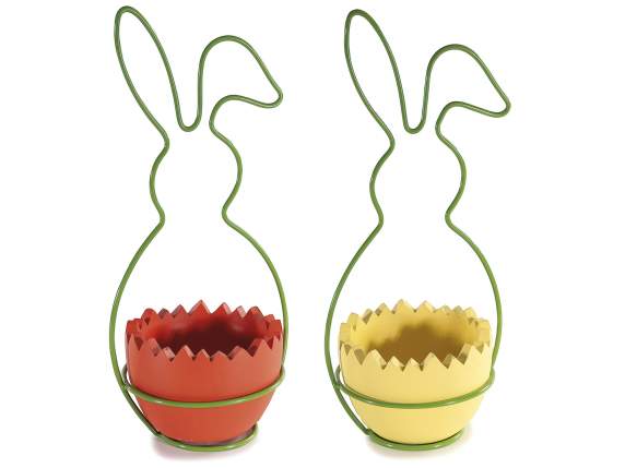 Colored concrete egg vase with bunny handle
