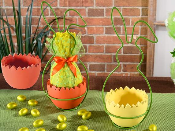 Colored concrete egg vase with bunny handle