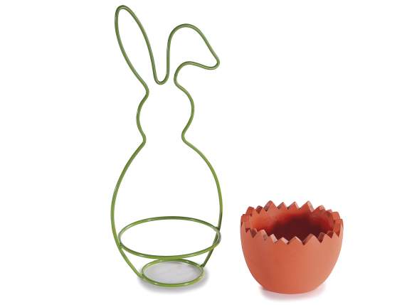 Colored concrete egg vase with bunny handle