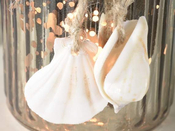 Set of 3 candle holders in antiqued glass with shells