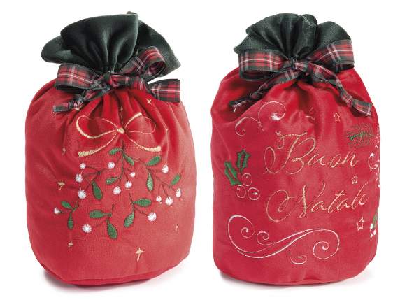 Velvet bag with embroidered Christmas decorations