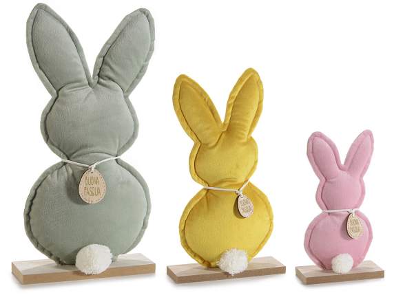 Set of 3 rabbits in padded velveteen with Happy Easter tag