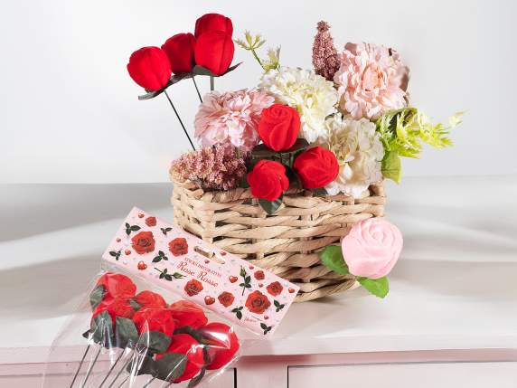 Velvet-effect polystyrene rose on a stick