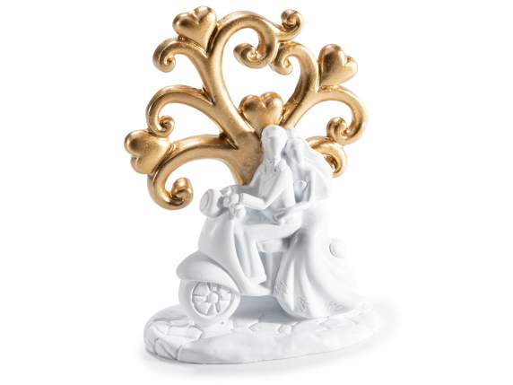Resin wedding couple on motorcycle and a golden Tree of Life