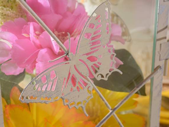 Set of 3 metal lanterns with butterfly and leaf decorations