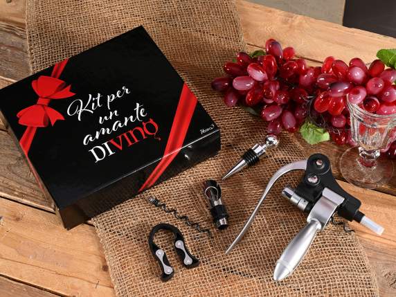 Gift box with 4 sommelier accessories for wine