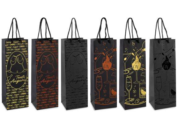 Bottle holder bag with handles and wine decorations