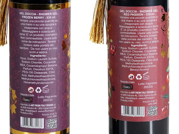 Scented shower gel in a 530ml wine bottle with tassel