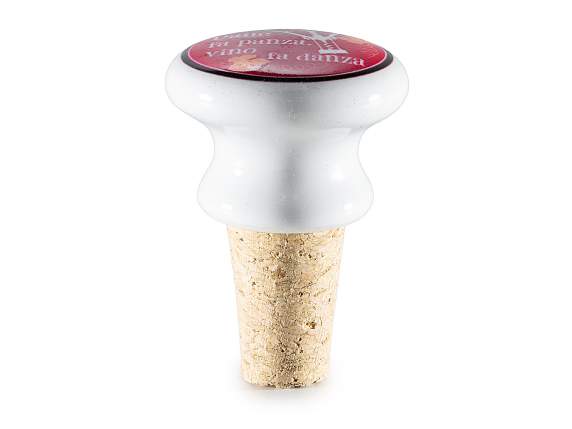 Cork and ceramic stopper with wine decorations