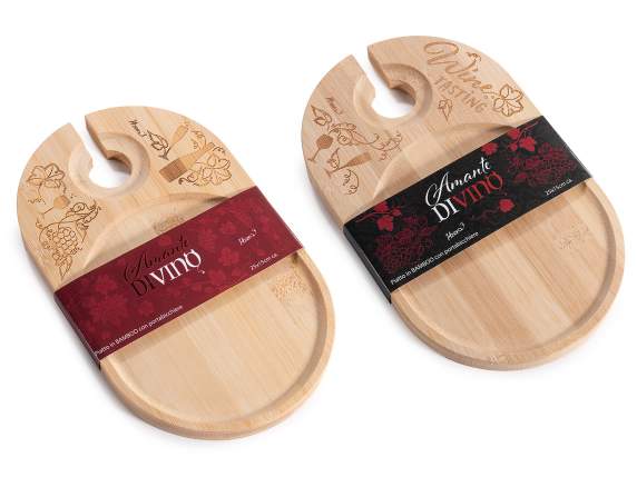 Wooden tray for aperitif with glass holder