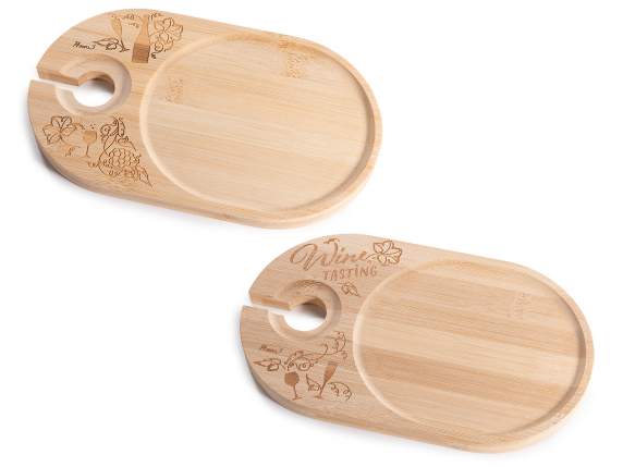 Wooden tray for aperitif with glass holder