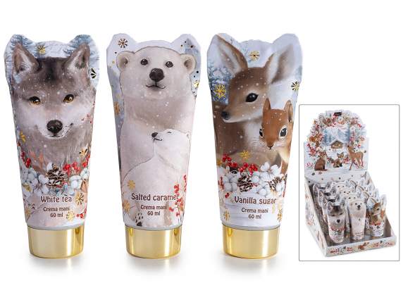 60 ml hand cream with gold cap and snow animal print