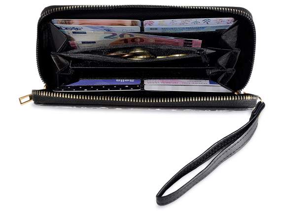Womens faux leather wallet with zip and lanyard PrettyCat
