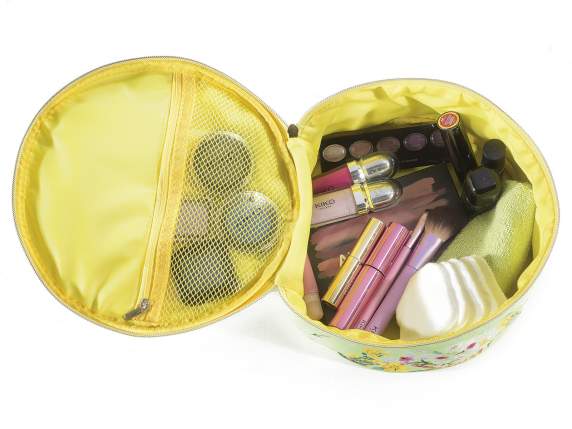 Erbe-Camomilla round fabric beauty bag with handle and zip