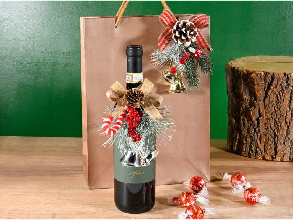 Pine needle bunch, bow and bells to hang