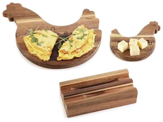 Set of 2 gurnard-shaped acacia wood chopping boards on base