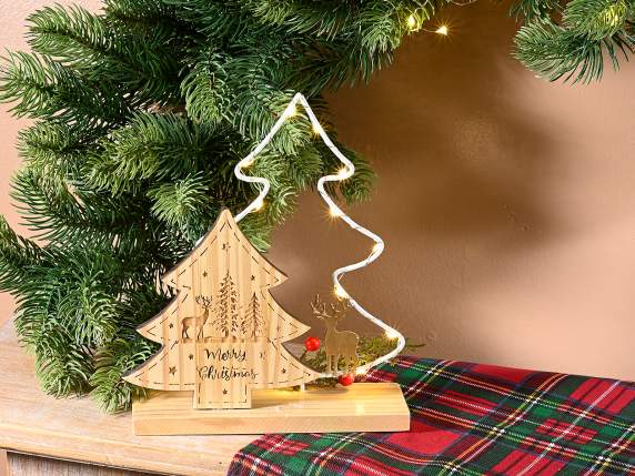 Wooden and metal Christmas tree decoration with LED lights