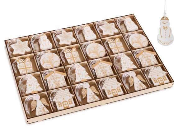 Display of 144 wooden decorations to hang