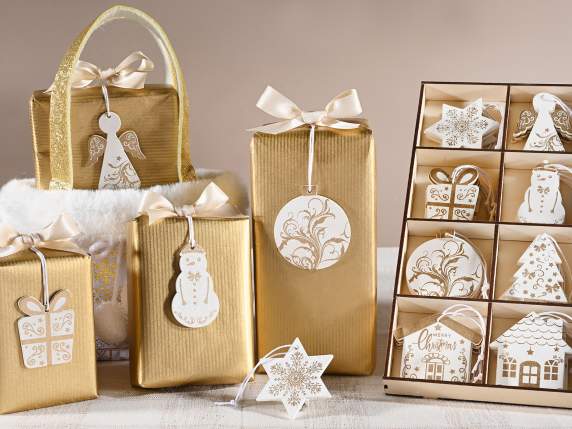 Display of 144 wooden decorations to hang
