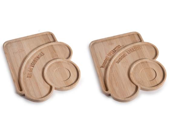 Wooden food tray 3 compartments for aperitif