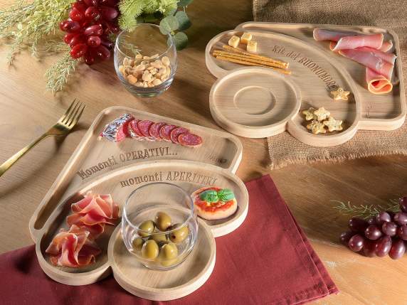 Wooden food tray 3 compartments for aperitif
