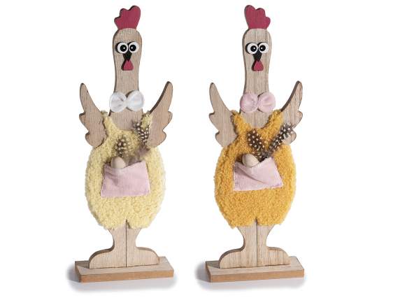 Decorative wooden hen with soft dress with pocket