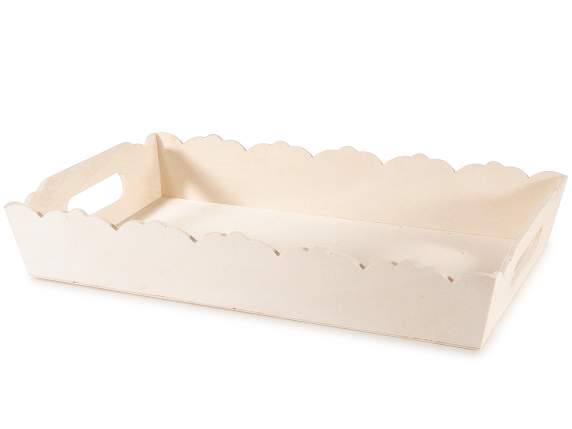 Natural wood tray with shaped edges and handles