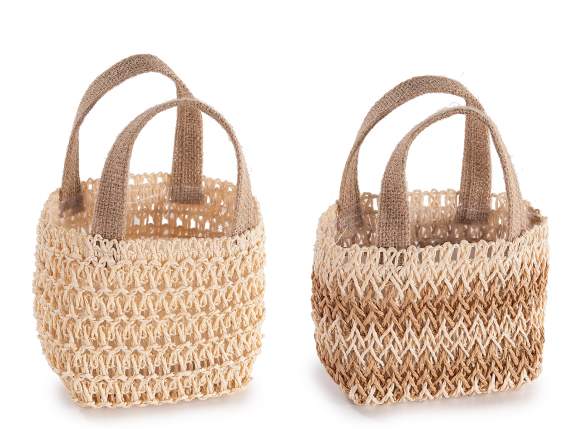 Woven paper bag with handles and inner lining