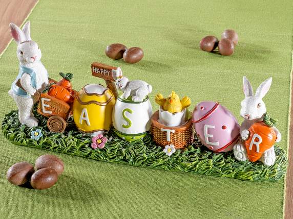 Happy Easter colored resin writing with eggs and bunnies