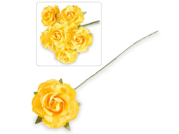 Artificial yellow paper rose with moldable stem