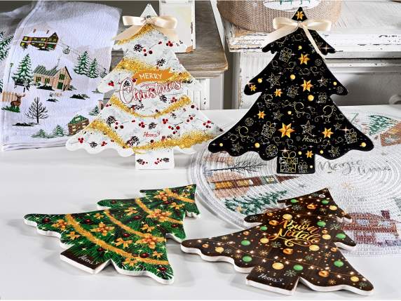 Christmas tree trivet in glossy ceramic and cork base