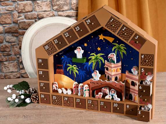 Wooden Advent Calendar with Modular Nativity Scene
