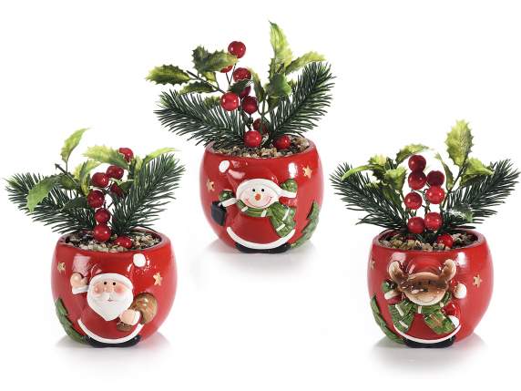 Christmas ceramic pot with artificial plant