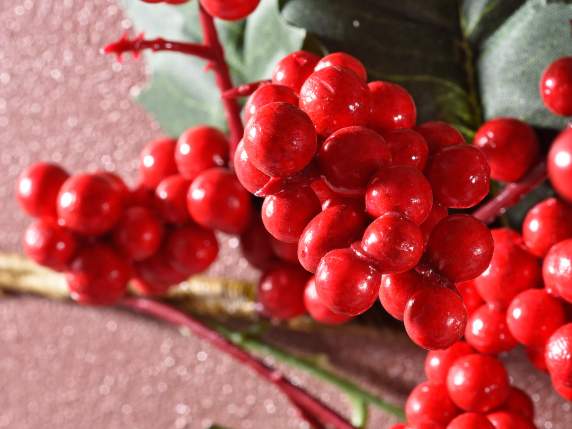 Artificial holly branch with red berries