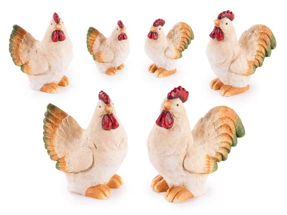 Set of 3 coloured ceramic hens to stand