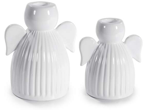 Set of 2 porcelain candle holder angels for stem candles