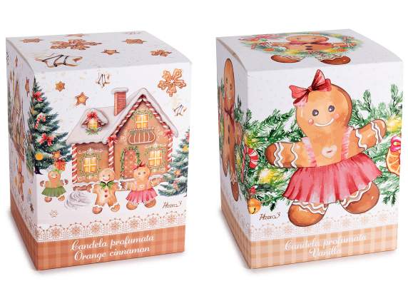 Scented candle in glass bell jar gingerbread decorations