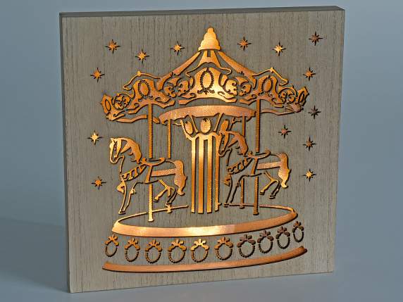Wooden picture with Christmas carving with LED light
