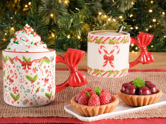 400ml Ceramic Christmas Mug with Bow Handle