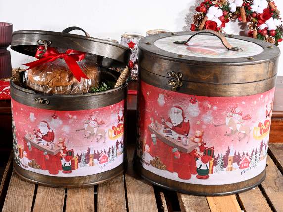 Set of 2 wooden hat boxes with Christmas decorations