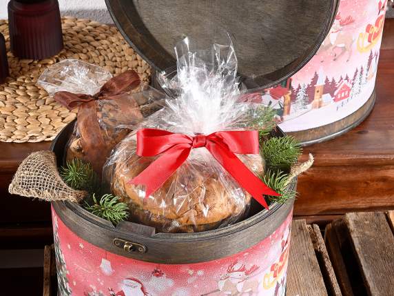 Set of 2 wooden hat boxes with Christmas decorations