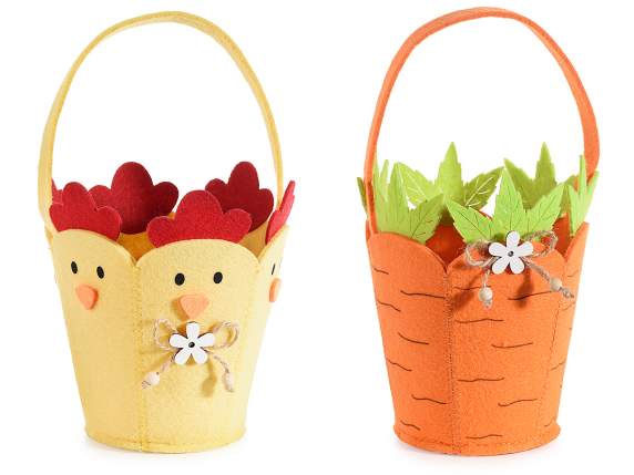 Chick-Carrot Cloth Bucket with Bow and Handle
