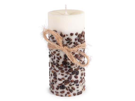 Coffee scented candle with real beans and bow