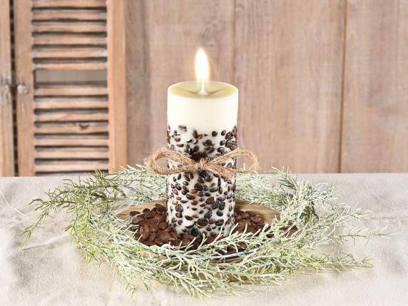 Coffee scented candle with real beans and bow